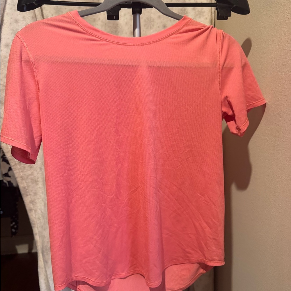 Lululemon Athletica High Neck Run and Train Coral Short Sleeve Tee